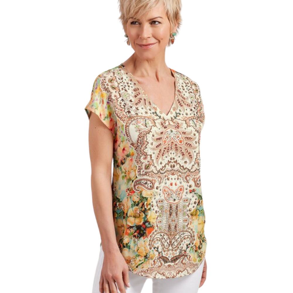 Soft Surroundings Patria Tunic Top Medium Floral Paisley Beaded Embellished Chic